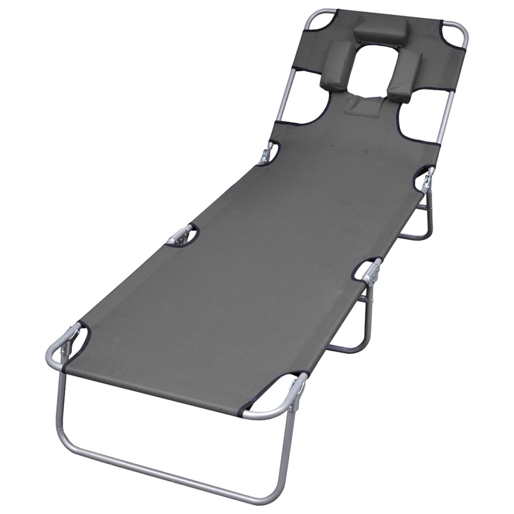NNEVL Foldable Sunlounger with Head Cushion Adjustable Backrest Grey-0