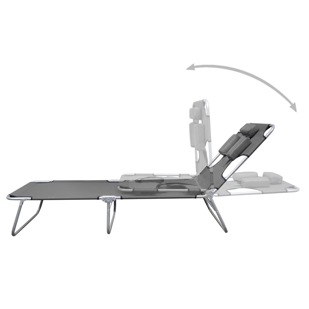 NNEVL Foldable Sunlounger with Head Cushion Adjustable Backrest Grey-1
