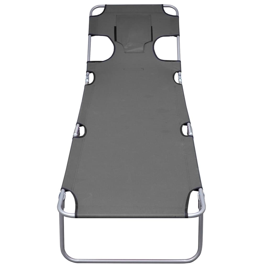 NNEVL Foldable Sunlounger with Head Cushion Adjustable Backrest Grey-2