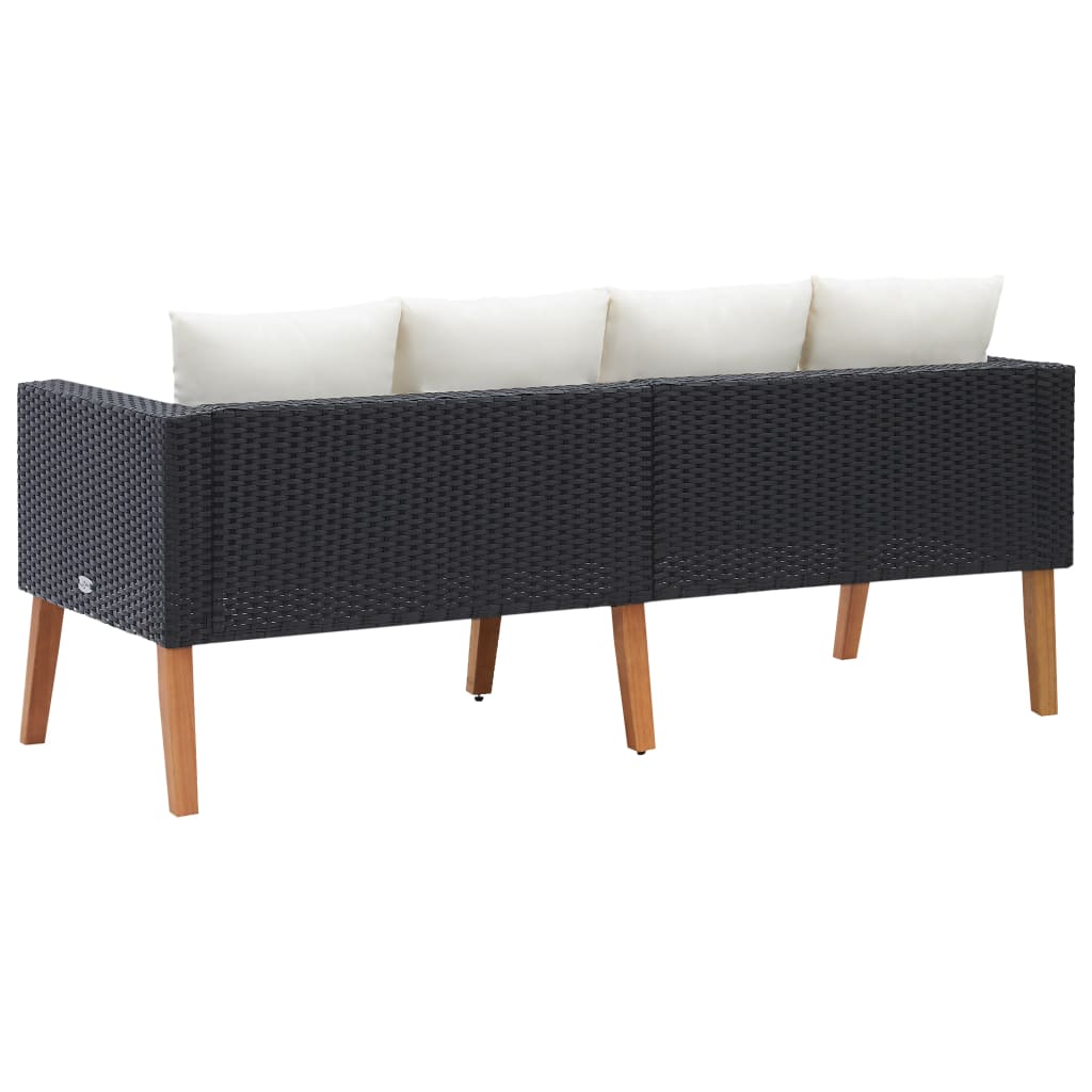 NNEVL 2-Seater Garden Sofa with Cushions Poly Rattan Black-2