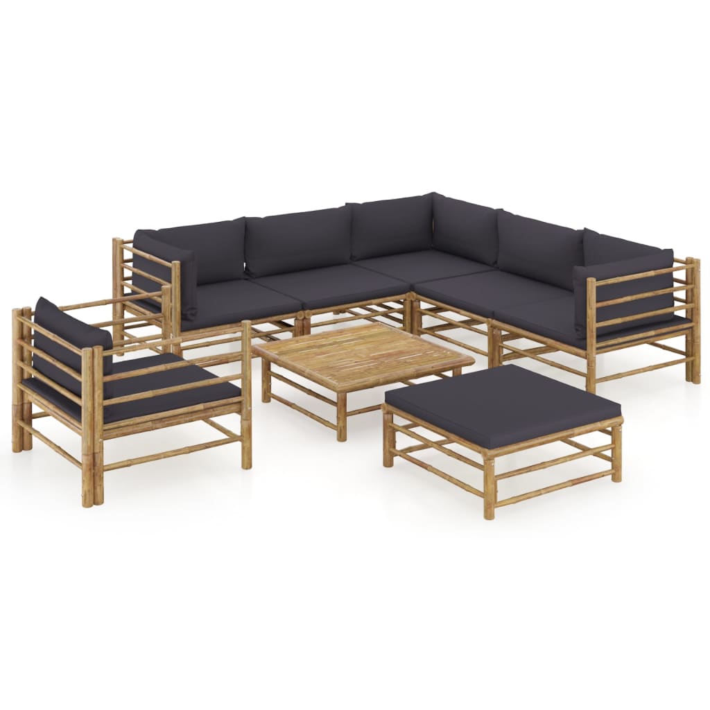 NNEVL 8 Piece Garden Lounge Set with Dark Grey Cushions Bamboo-0