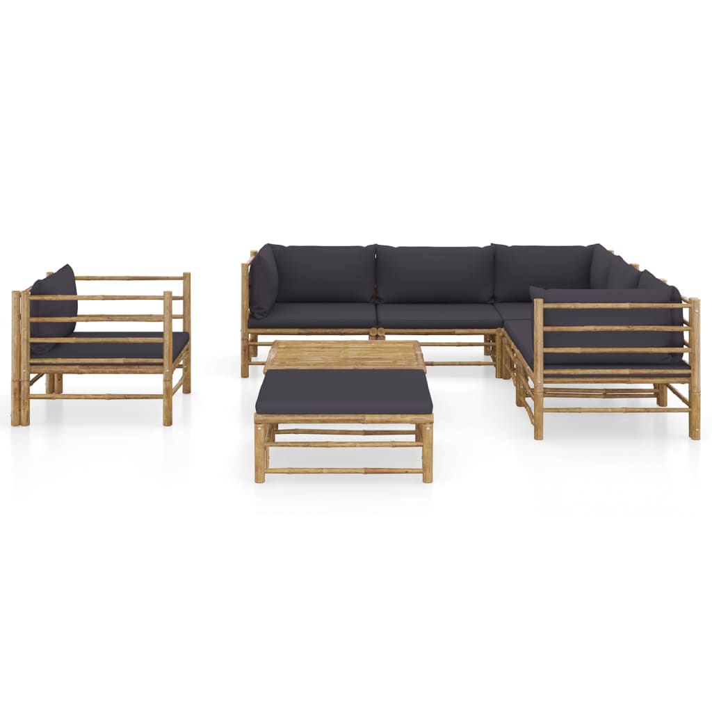 NNEVL 8 Piece Garden Lounge Set with Dark Grey Cushions Bamboo-1