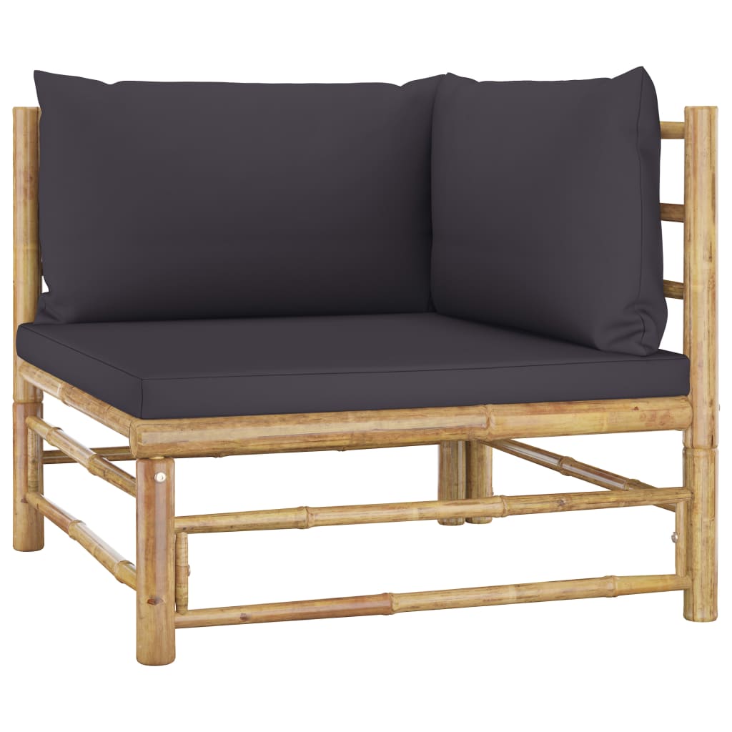 NNEVL 8 Piece Garden Lounge Set with Dark Grey Cushions Bamboo-3