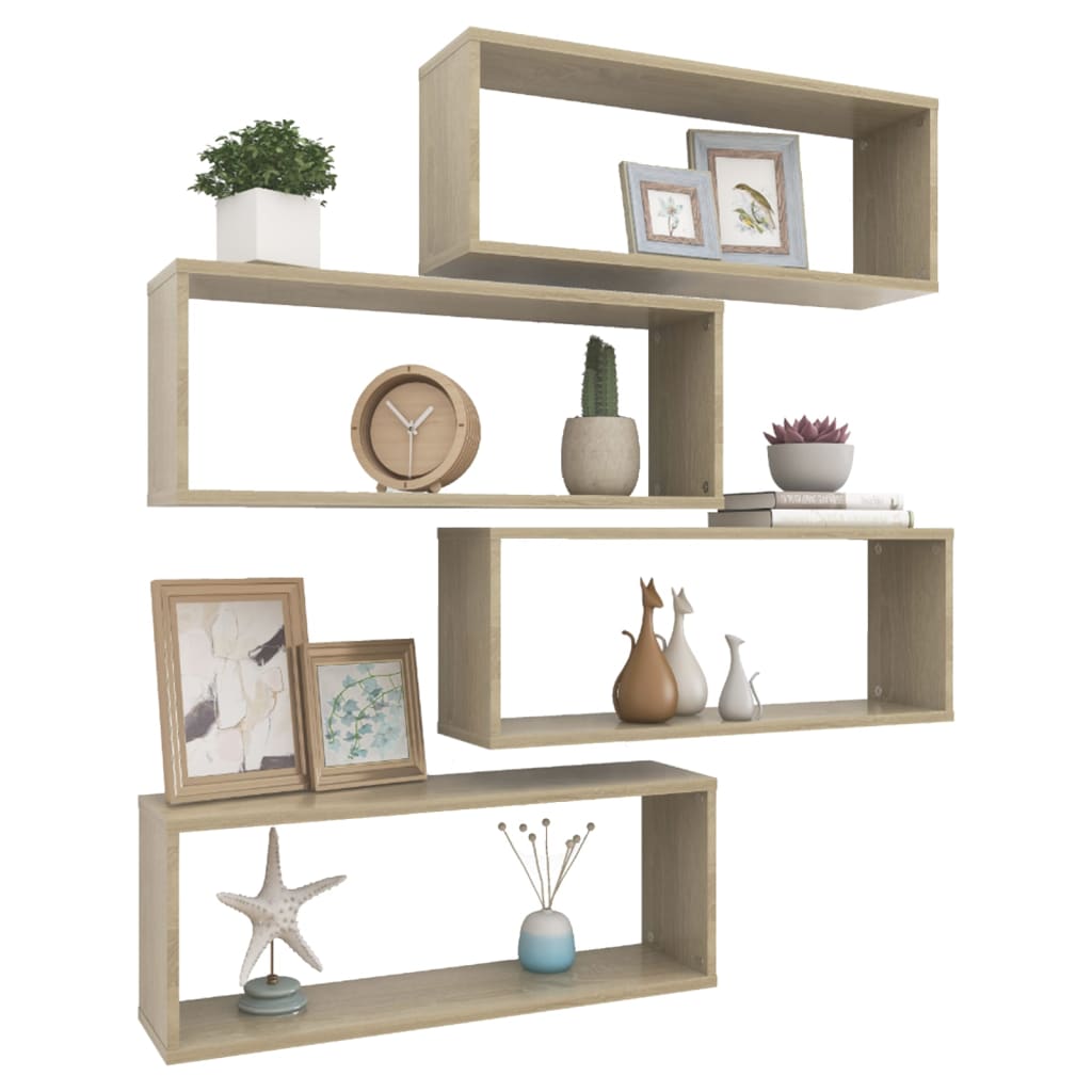NNEVL Wall Cube Shelves 4 pcs Sonoma Oak 60x15x23 cm Chipboard-2