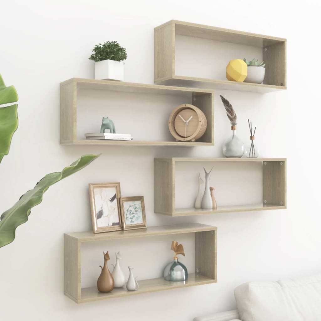 NNEVL Wall Cube Shelves 4 pcs Sonoma Oak 60x15x23 cm Chipboard-0
