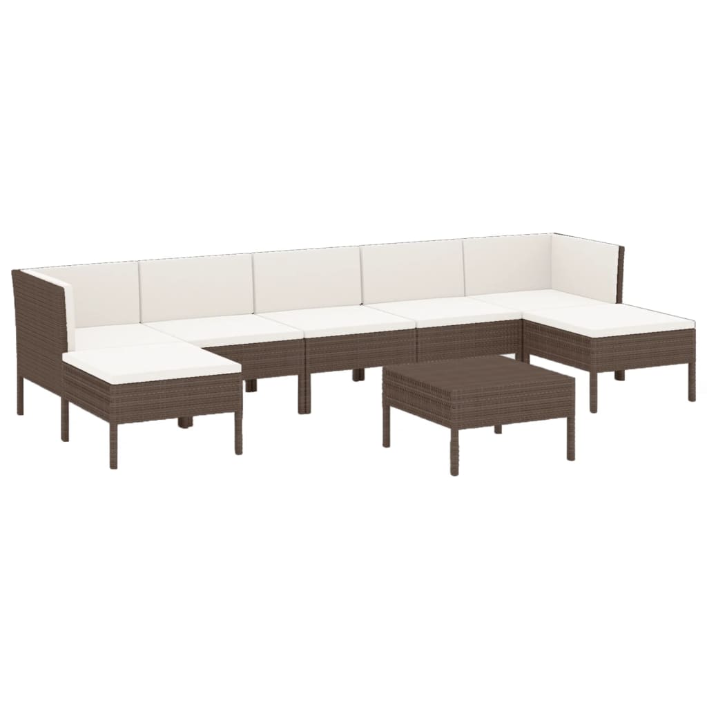 NNEVL 8 Piece Garden Lounge Set with Cushions Poly Rattan Brown-1