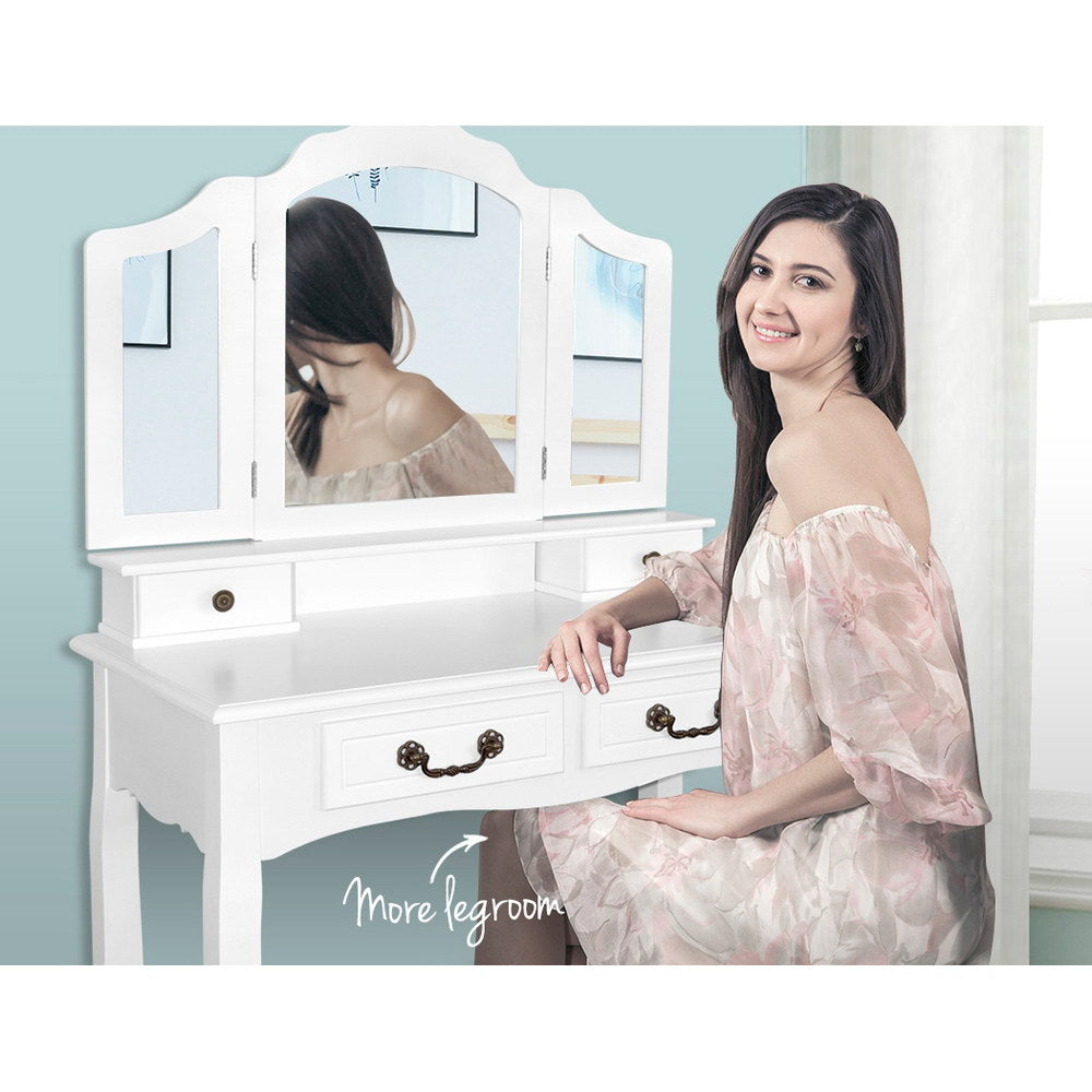 NNEDSZ Dressing Table with Mirror - White-2