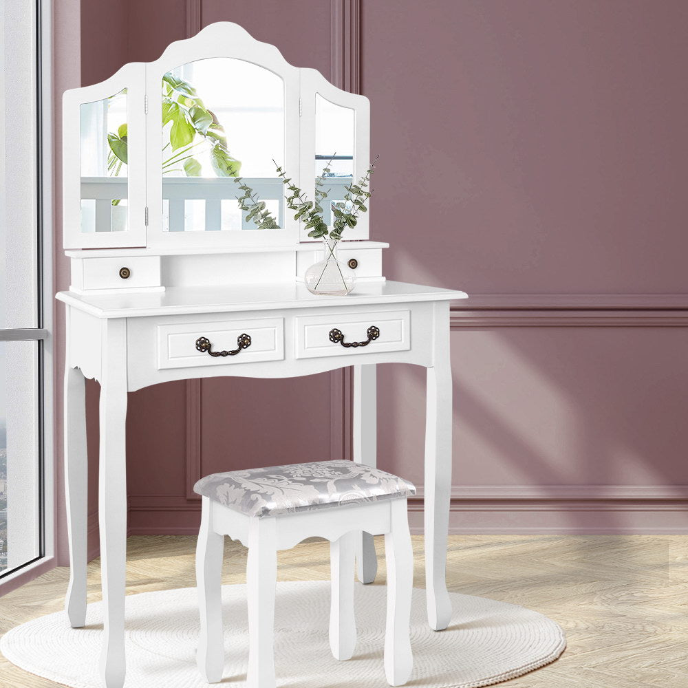 NNEDSZ Dressing Table with Mirror - White-3