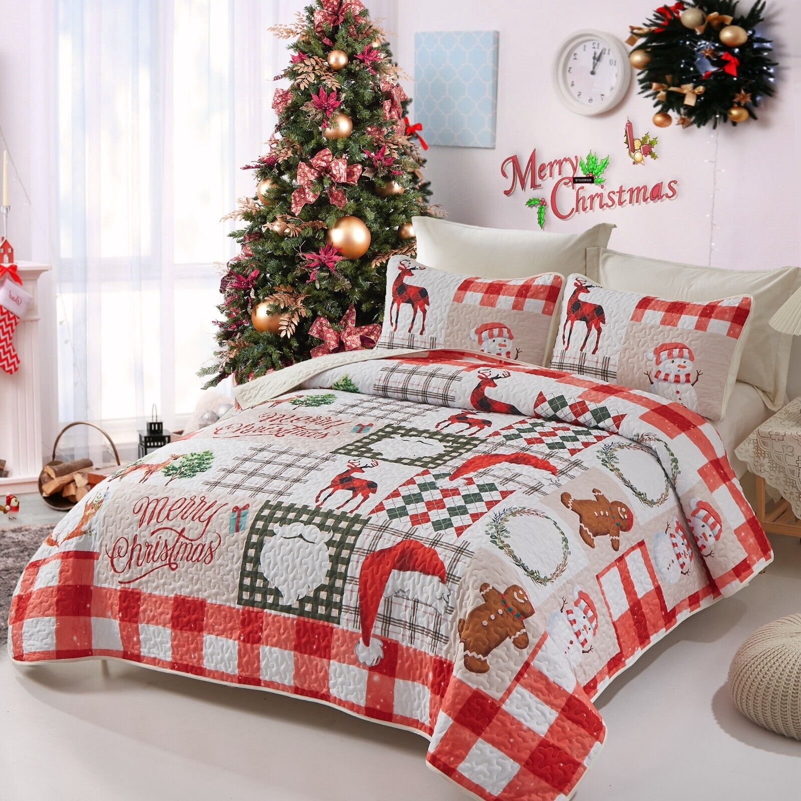 NNEDSZ Ethereal christmas Dreamy Lightweight 3 Pc Bedspread & Pillow Cover Set-1