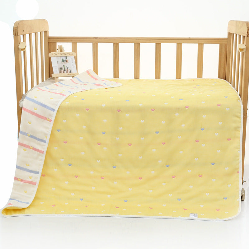 NNEDSZ Yellow love heart, 6-Layer Muslin Baby Blanket - Soft Cotton Bedding for Infants and Toddlers, 110x110cm-0