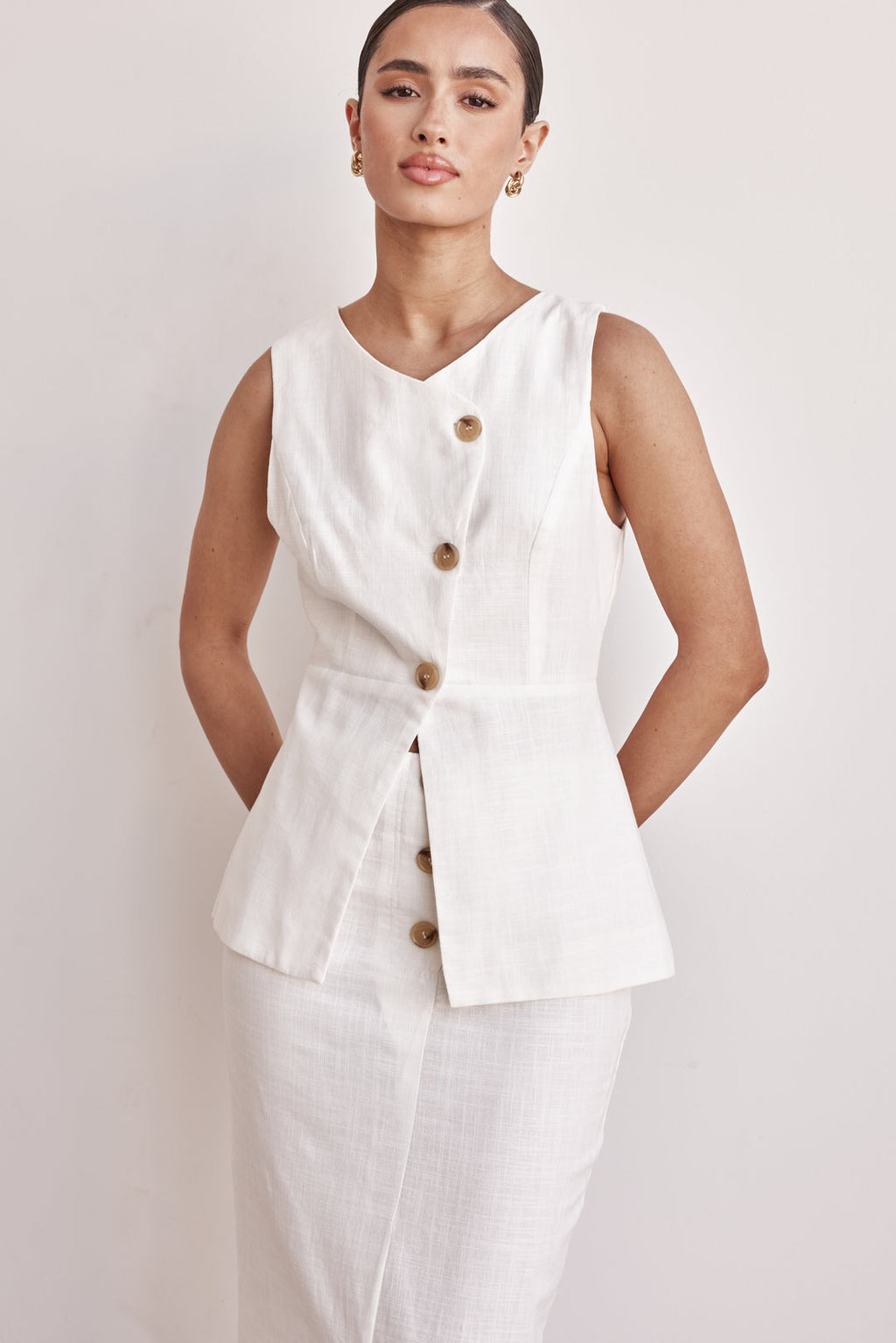 Linen Vest - Off-White Peplum Linen Vest for Women-0