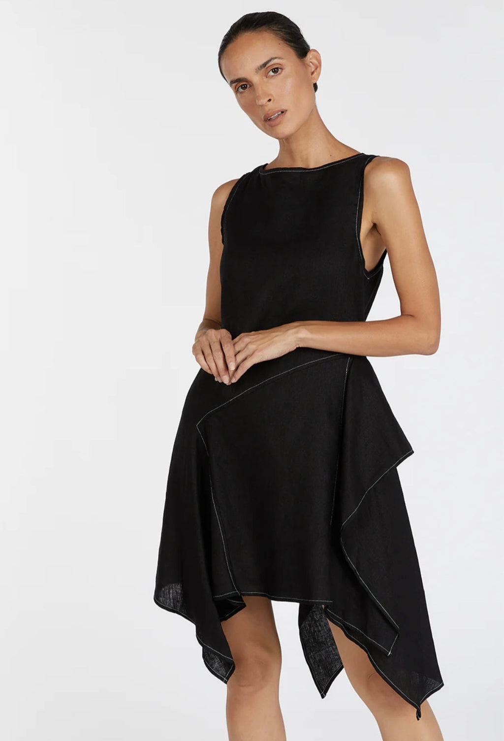 Black Linen Dress | Asymmetric Dress | Linen Dress | Linen Clothing | 100% Organic Linen-3