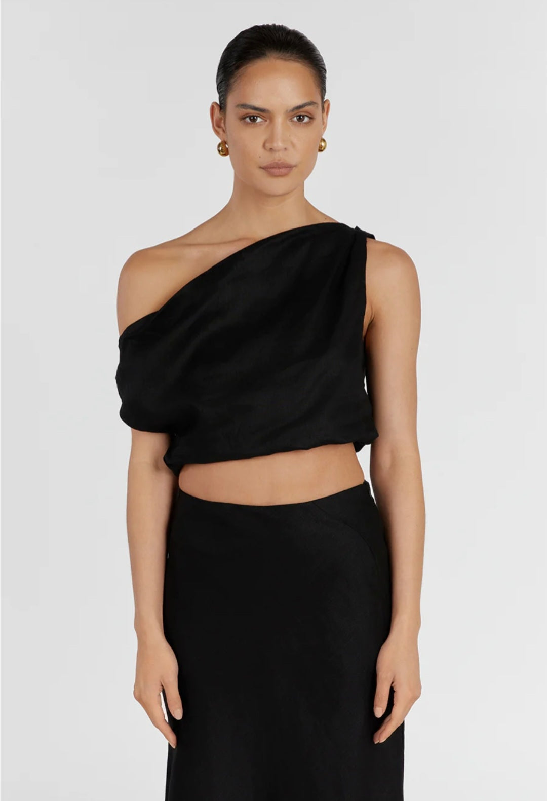 Black Linen Top | Linen Top | One Shoulder Top | Summer Top | 100% Organic Linen-1