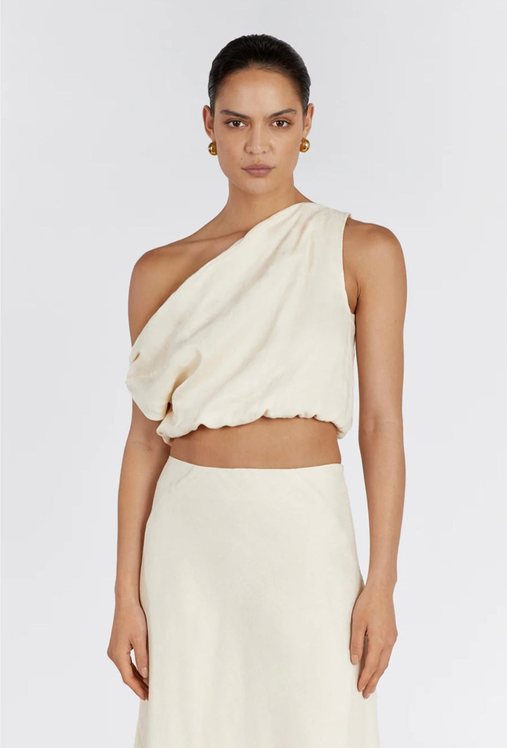 Ivory Linen Top | Linen Top | Crop Top | Summer Top | One Shoulder Top-3