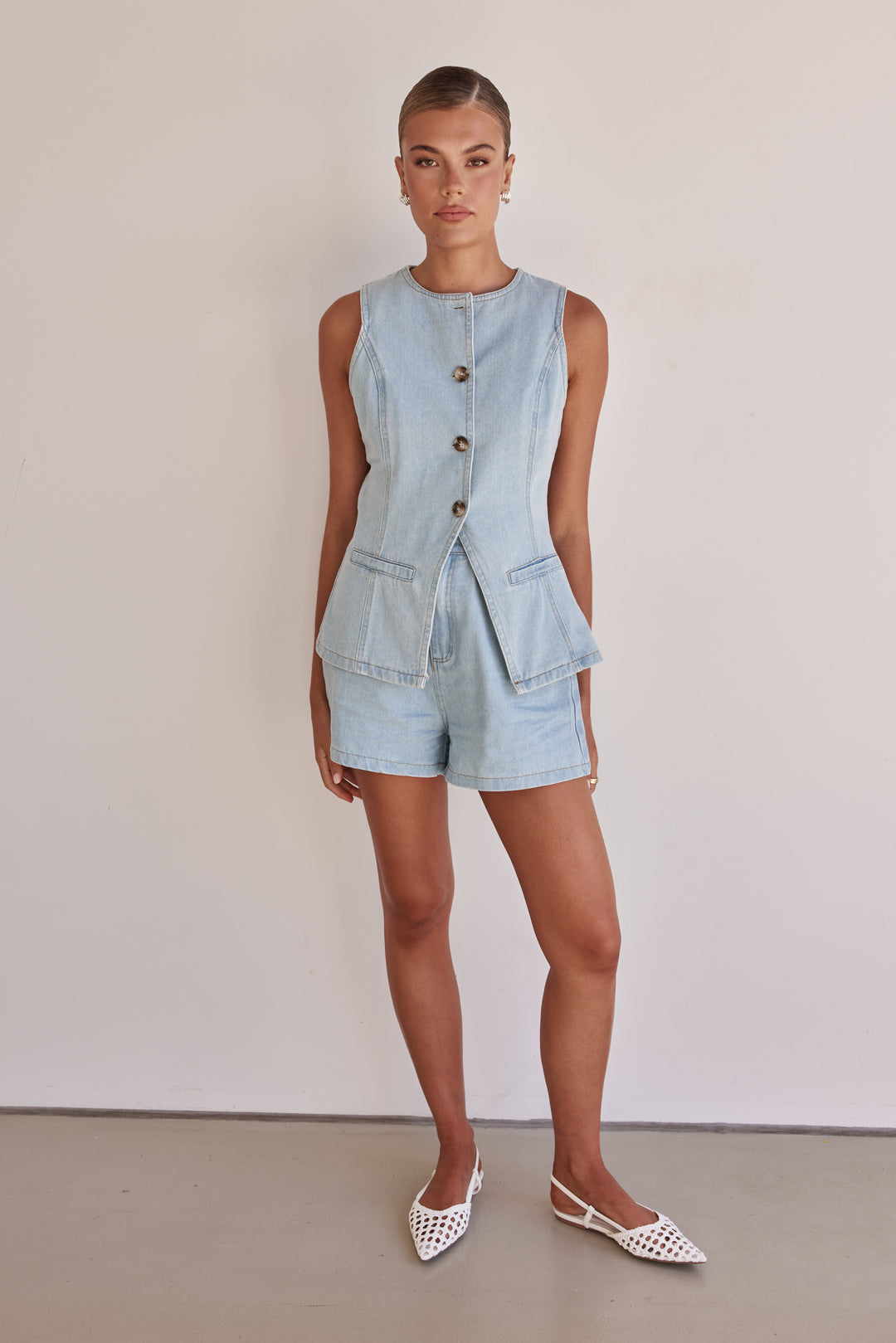 Sleeveless Denim Vest for Women with Front Pockets-2