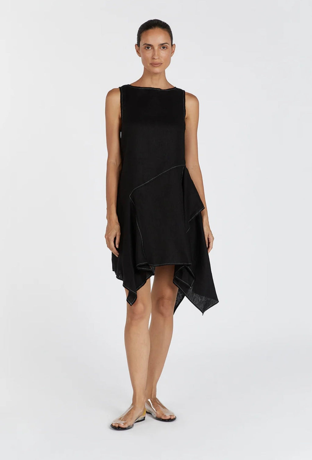 Black Linen Dress | Asymmetric Dress | Linen Dress | Linen Clothing | 100% Organic Linen-0