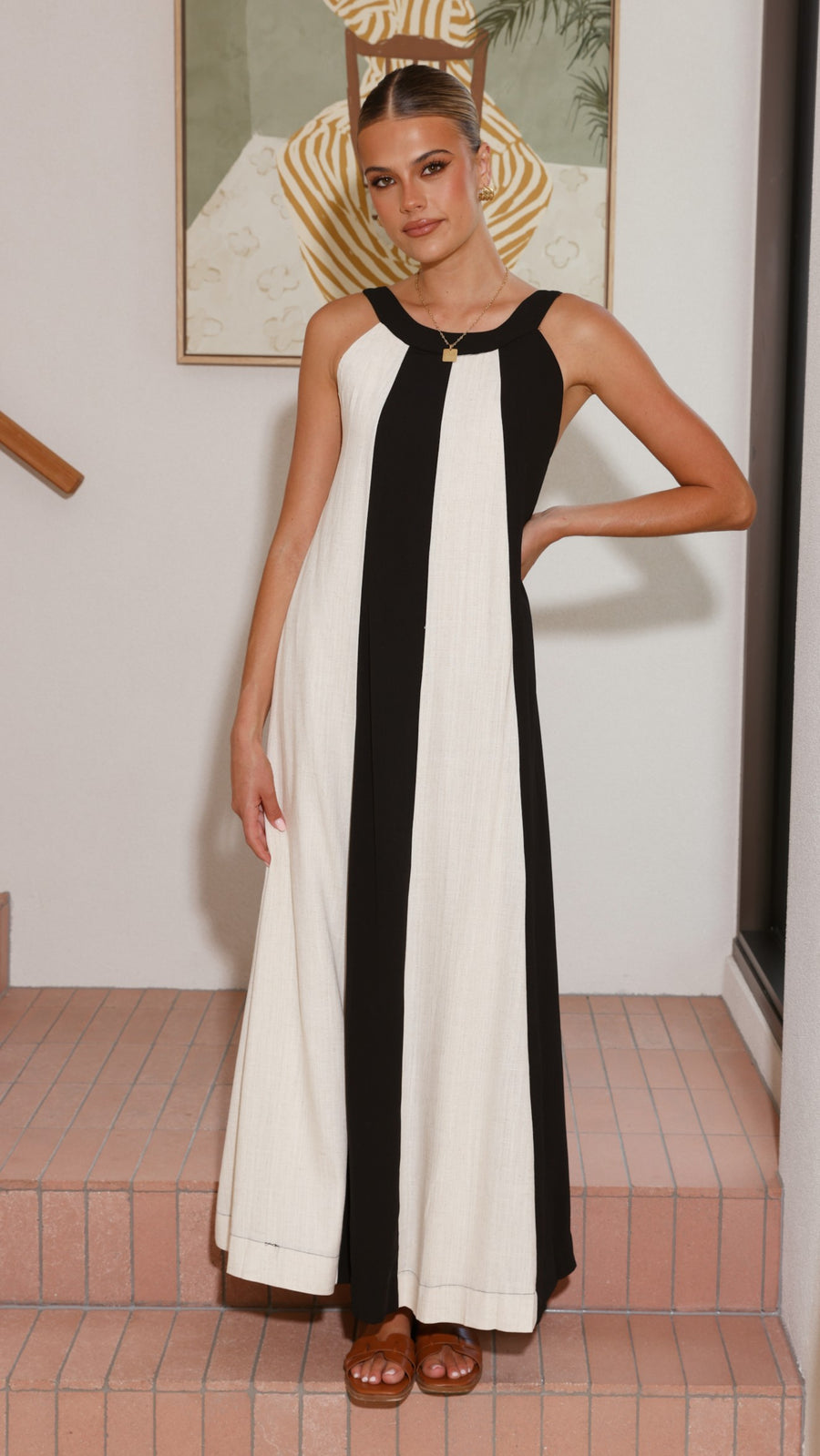 Black & White Linen Panel Dress-1