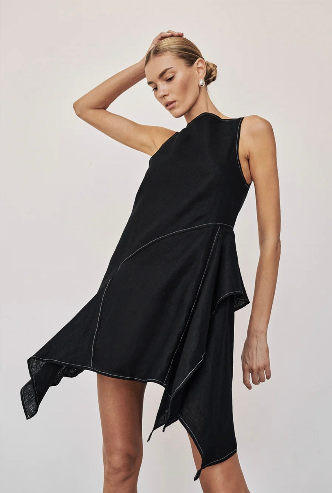 Black Linen Dress | Asymmetric Dress | Linen Dress | Linen Clothing | 100% Organic Linen-1