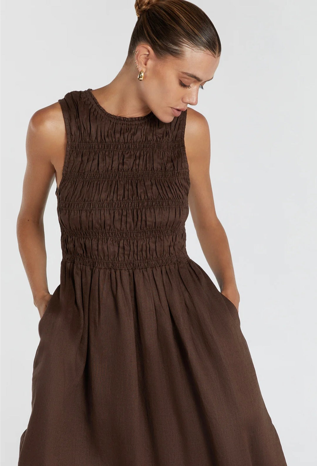 Brown Linen Dress | Maxi Dress | Linen Dress | Linen Clothing | 100% Organic Linen | Smock Design-1