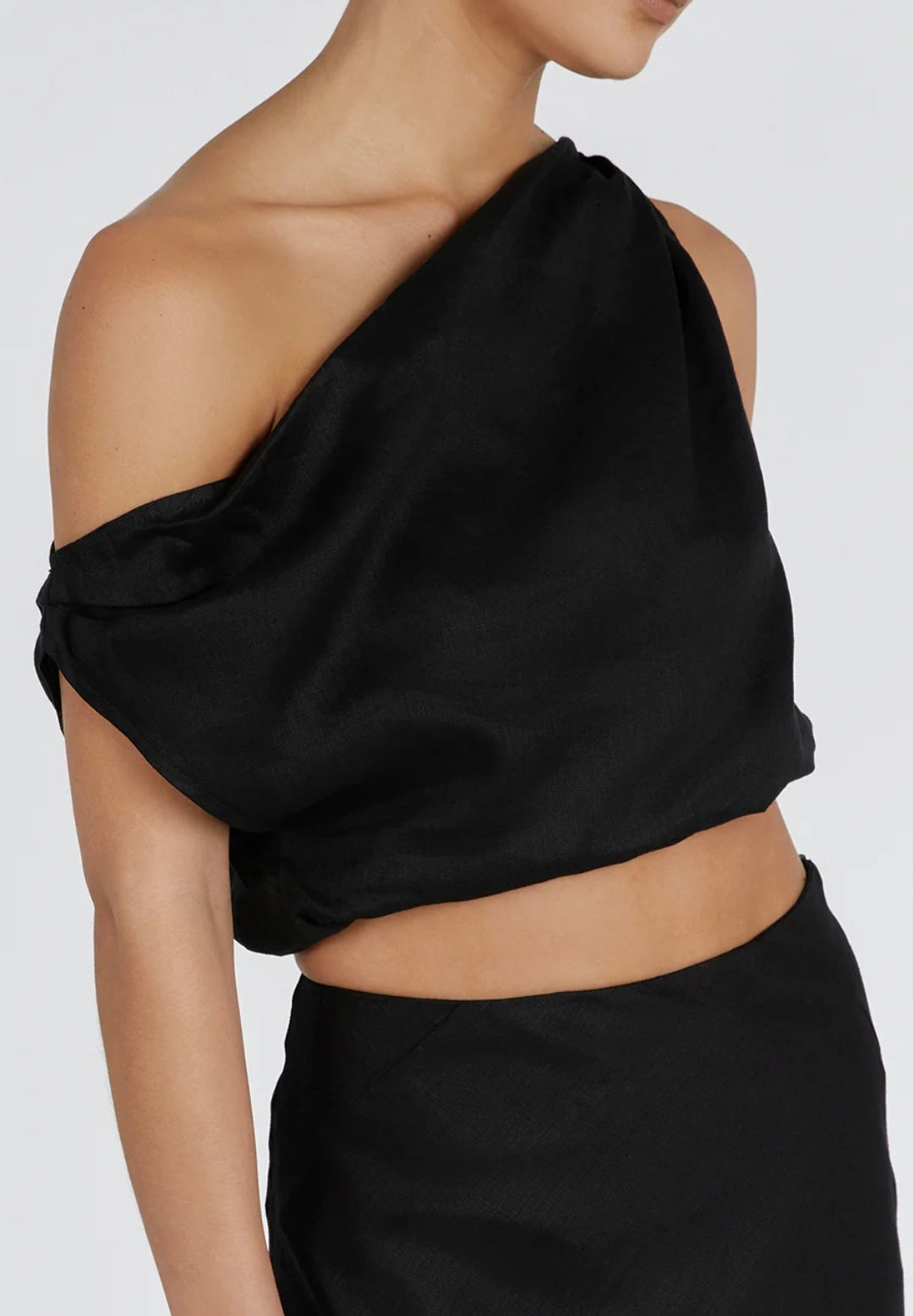 Black Linen Top | Linen Top | One Shoulder Top | Summer Top | 100% Organic Linen-4
