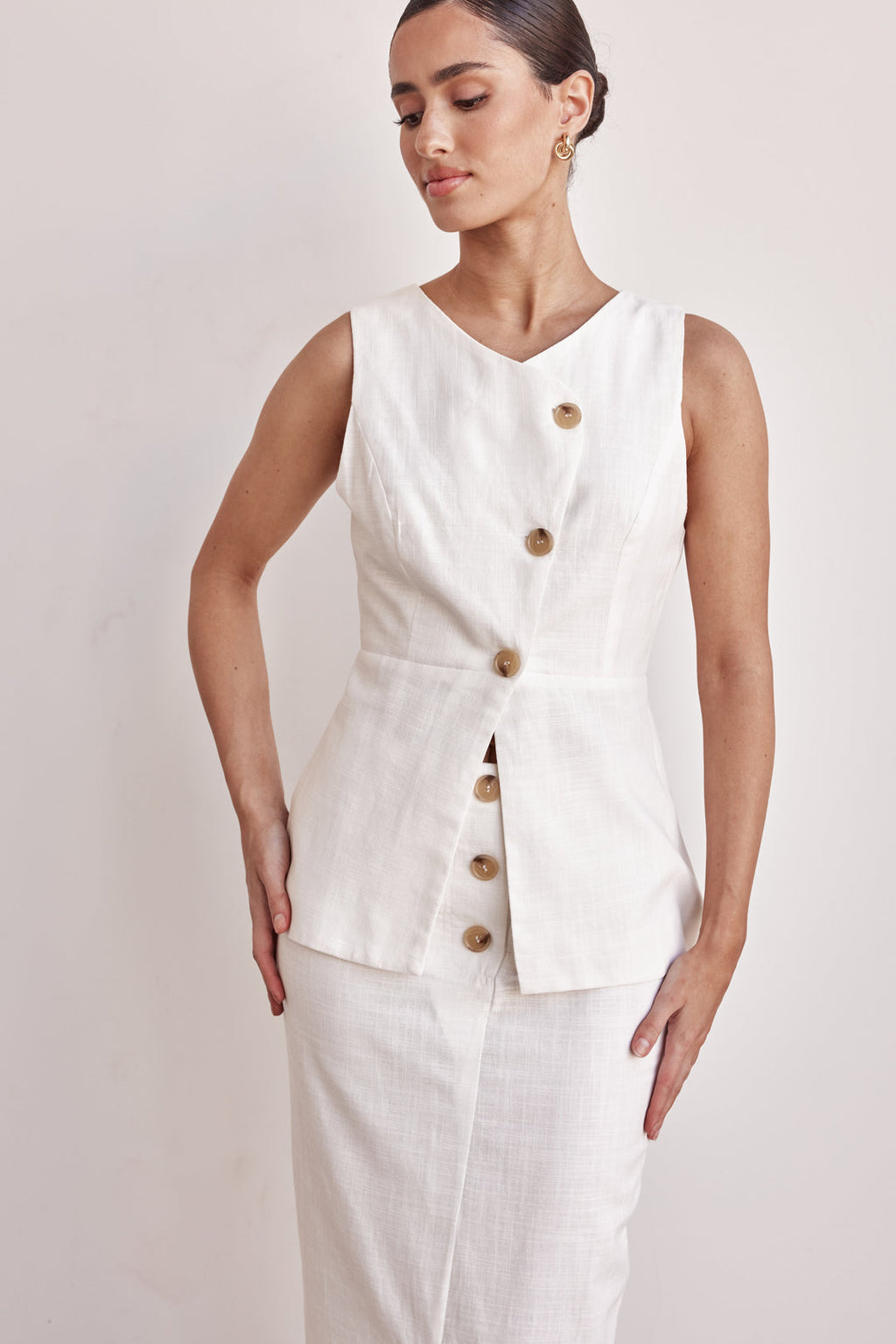 Linen Vest - Off-White Peplum Linen Vest for Women-3