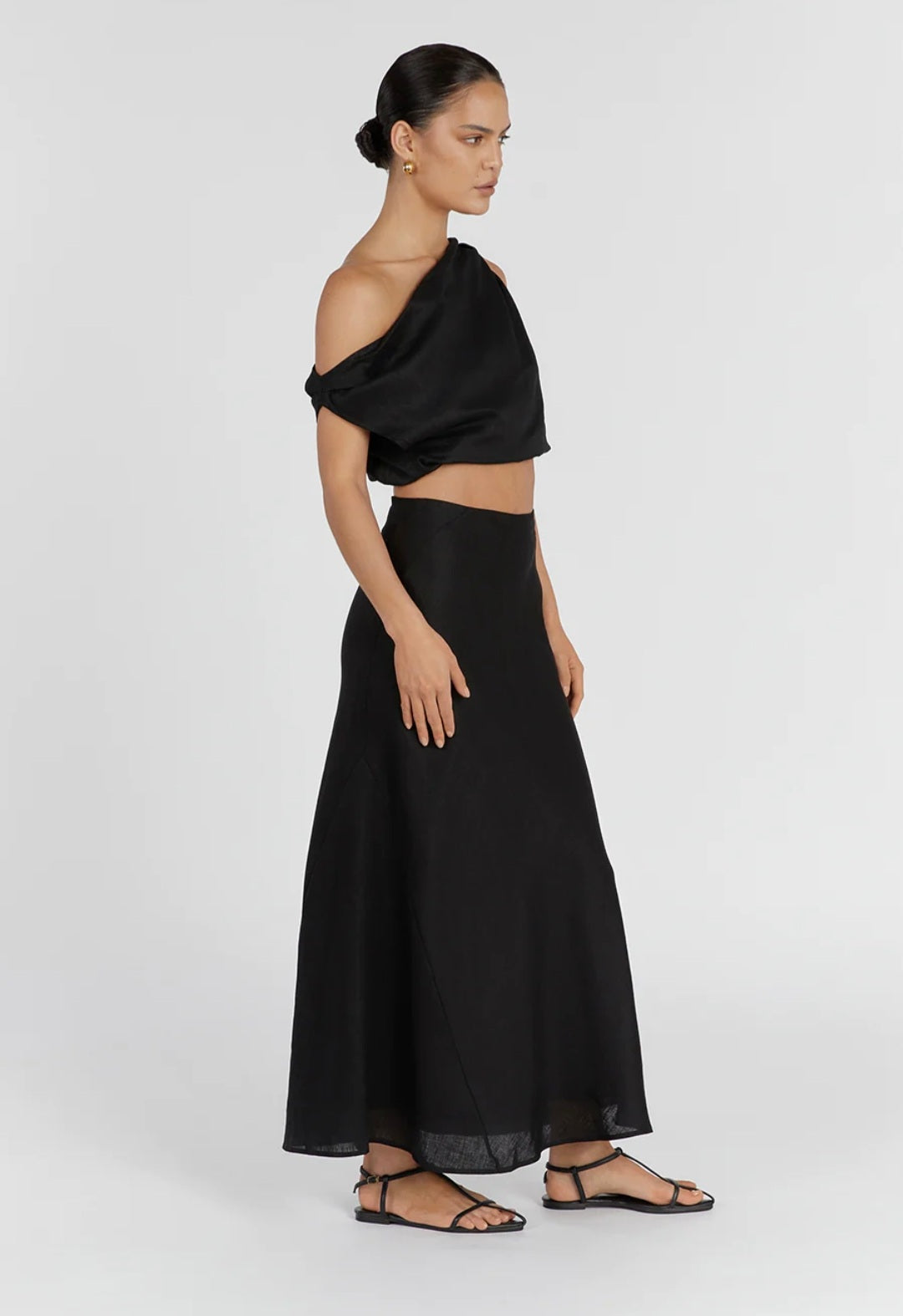 Black Linen Top | Linen Top | One Shoulder Top | Summer Top | 100% Organic Linen-2