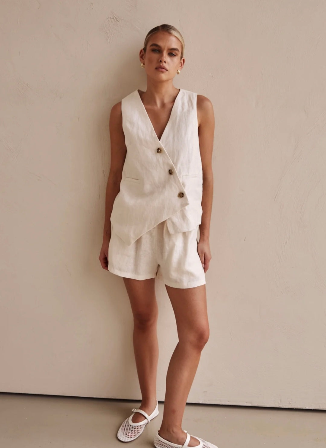 Off-White Asymmetric  Linen Vest | V-Neck Vest | Linen Vest | Linen Clothing | 100% Organic Linen-2
