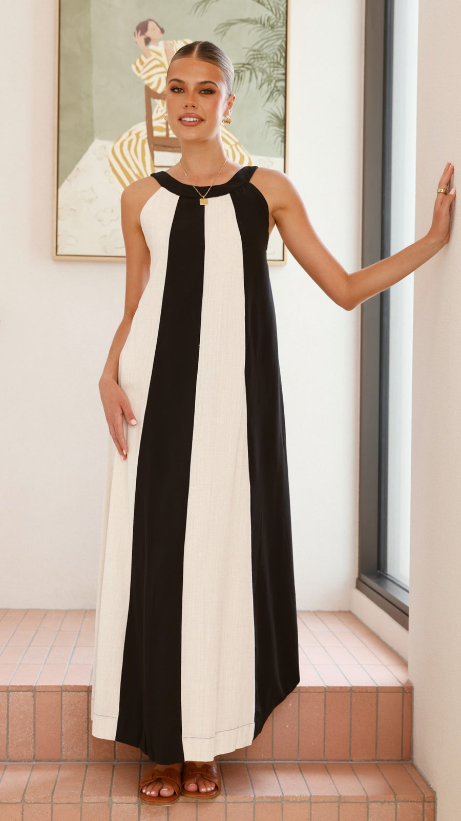 Black & White Linen Panel Dress-0