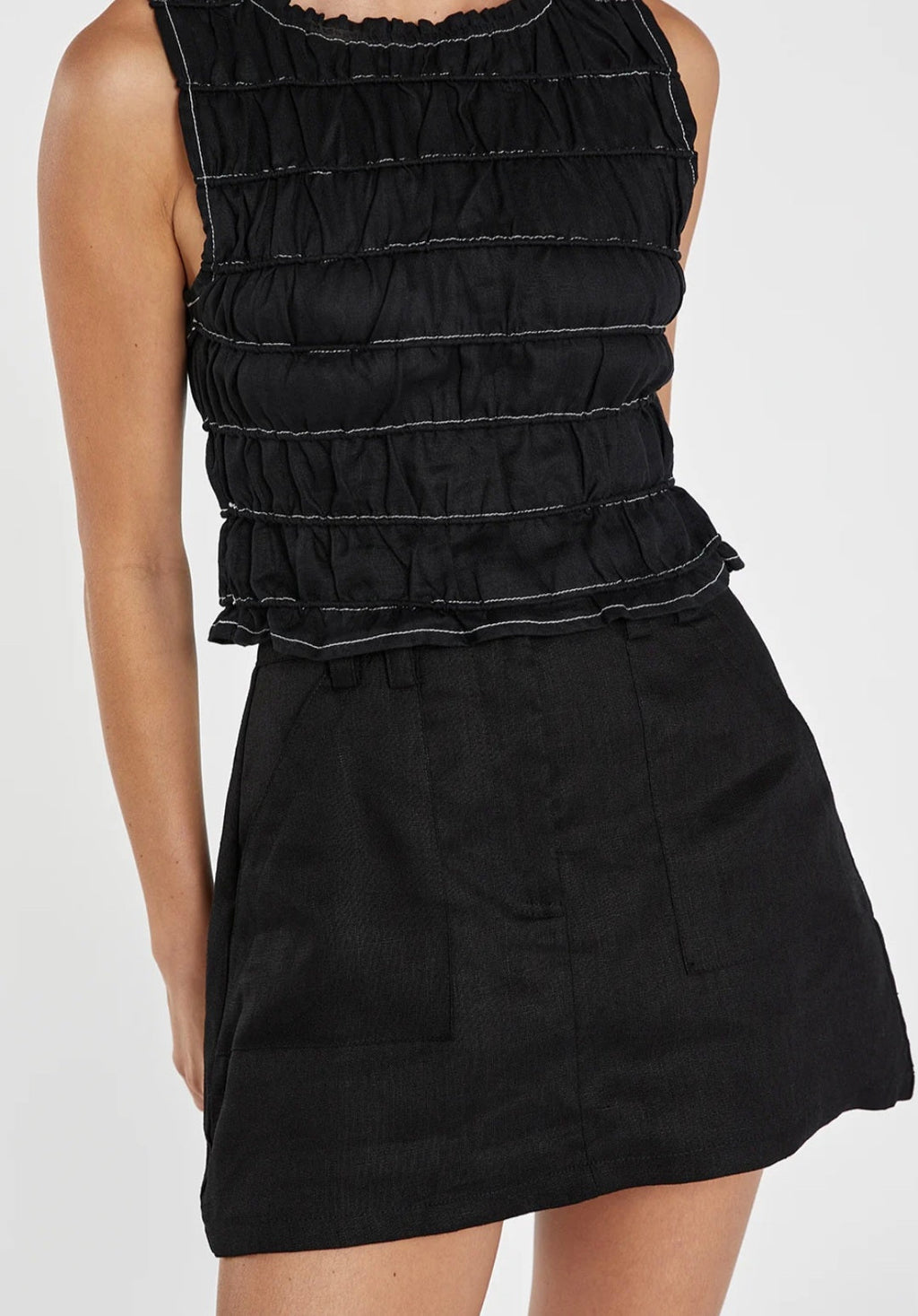 Black Linen Top | Linen Top | Crop Top | Summer Top | Smocking Top-2