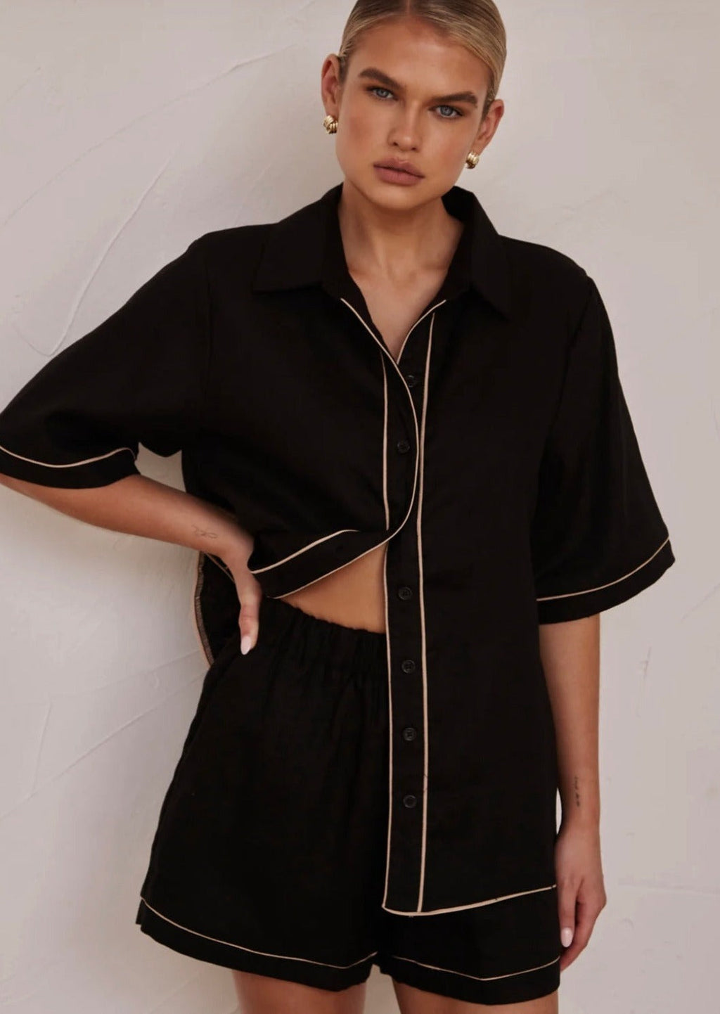 Black Cotton Shirt | Poplin Cotton Shirt-4