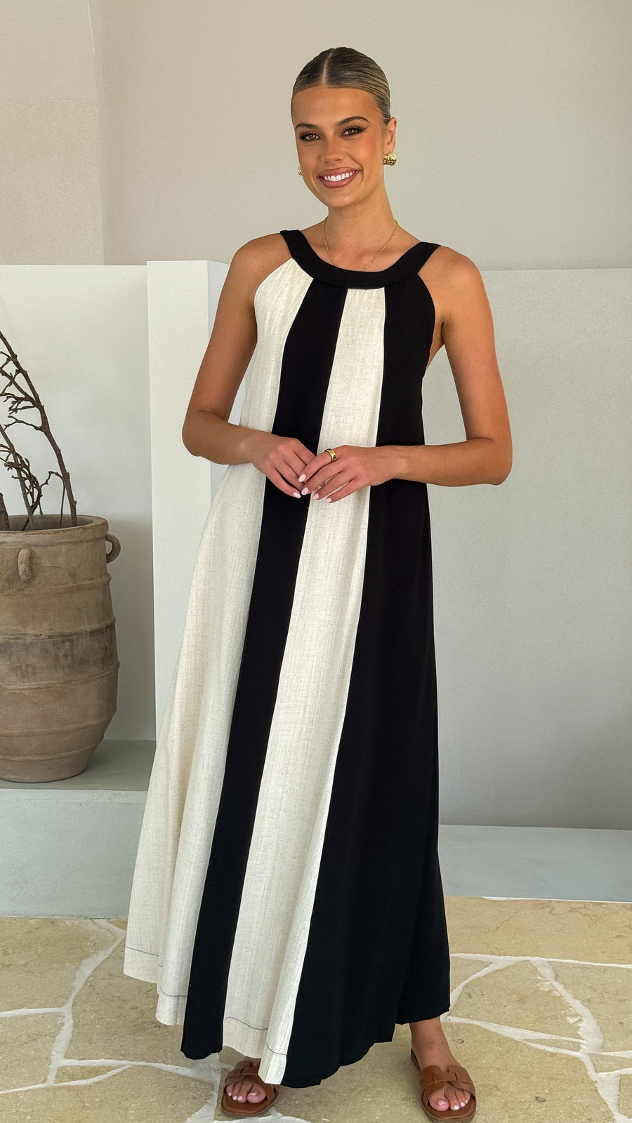 Black & White Linen Panel Dress-4