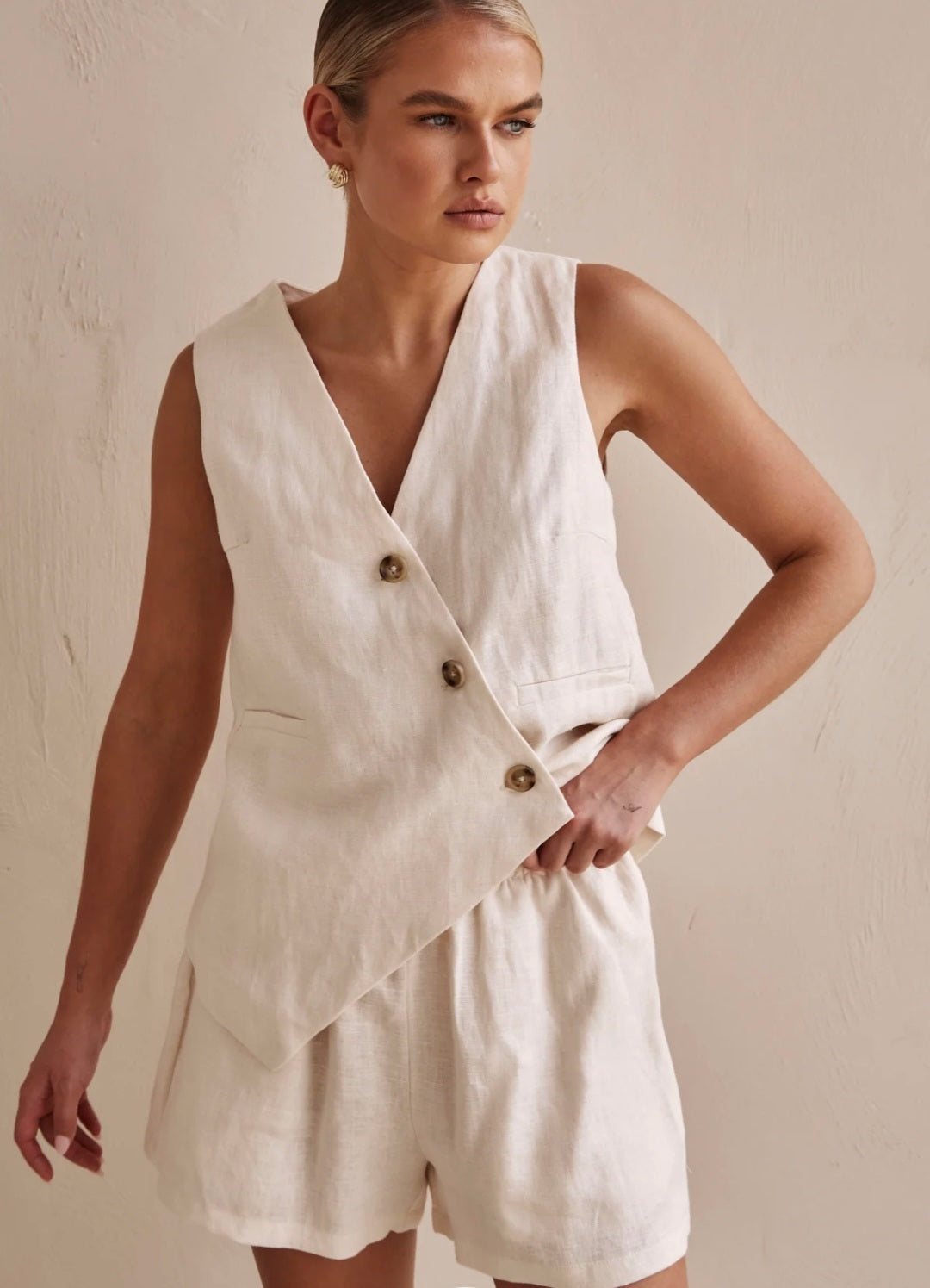 Off-White Asymmetric  Linen Vest | V-Neck Vest | Linen Vest | Linen Clothing | 100% Organic Linen-0