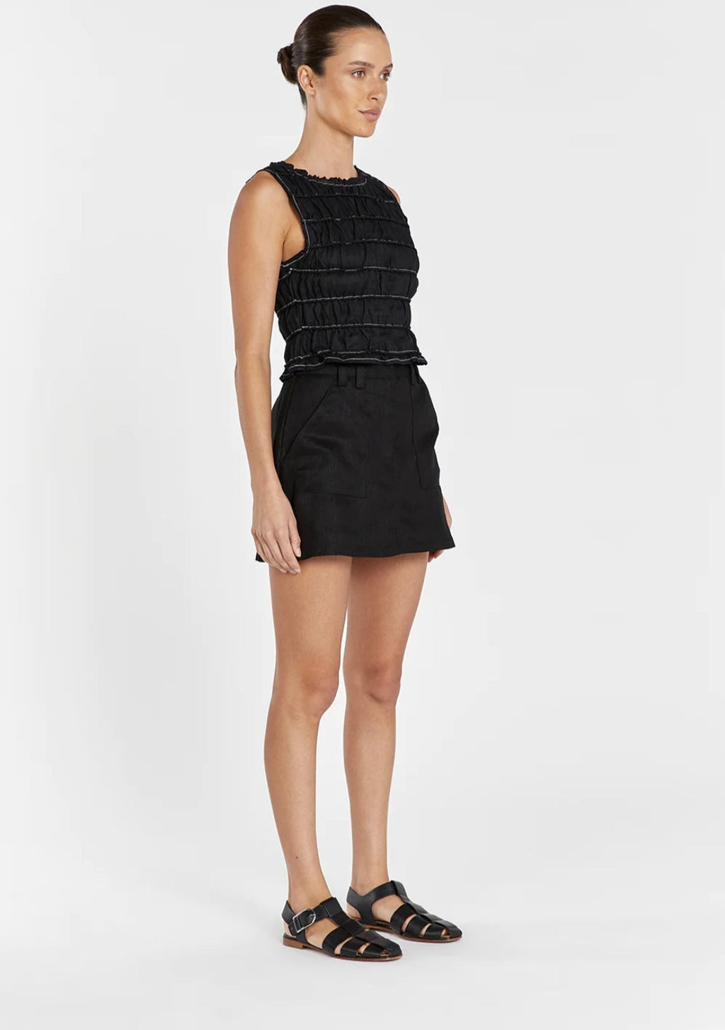 Black Linen Top | Linen Top | Crop Top | Summer Top | Smocking Top-4